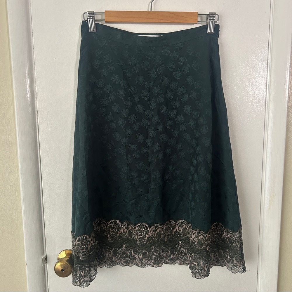 See by Chloe Green Pebble Print Lace Trim Slip Skirt